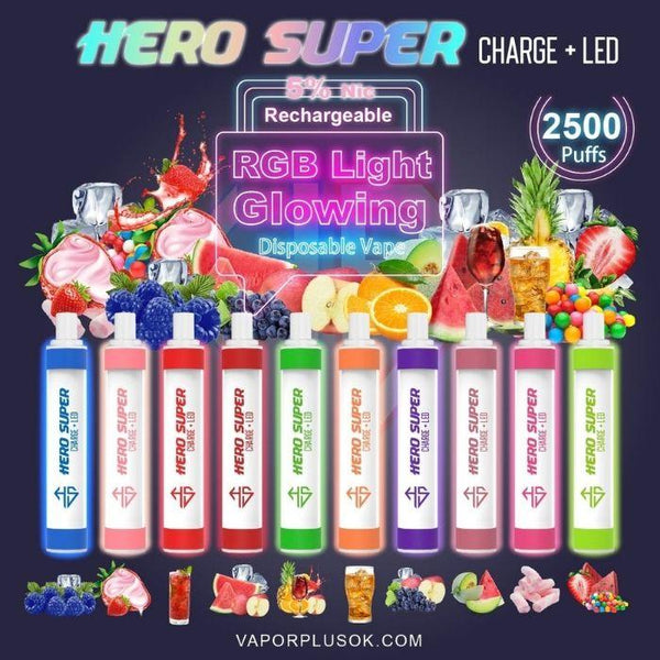 Hero Super Charge + LED Disposable Vape Pen - 2500 Puffs